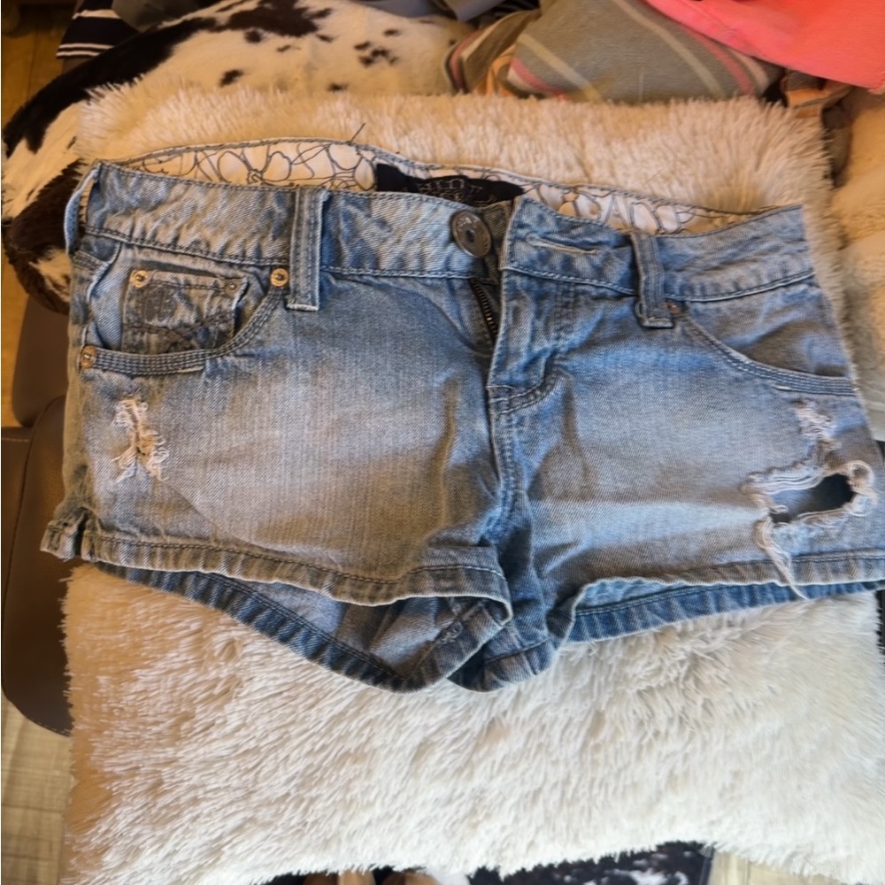 Stylish Light Blue Distressed Jean Shorts